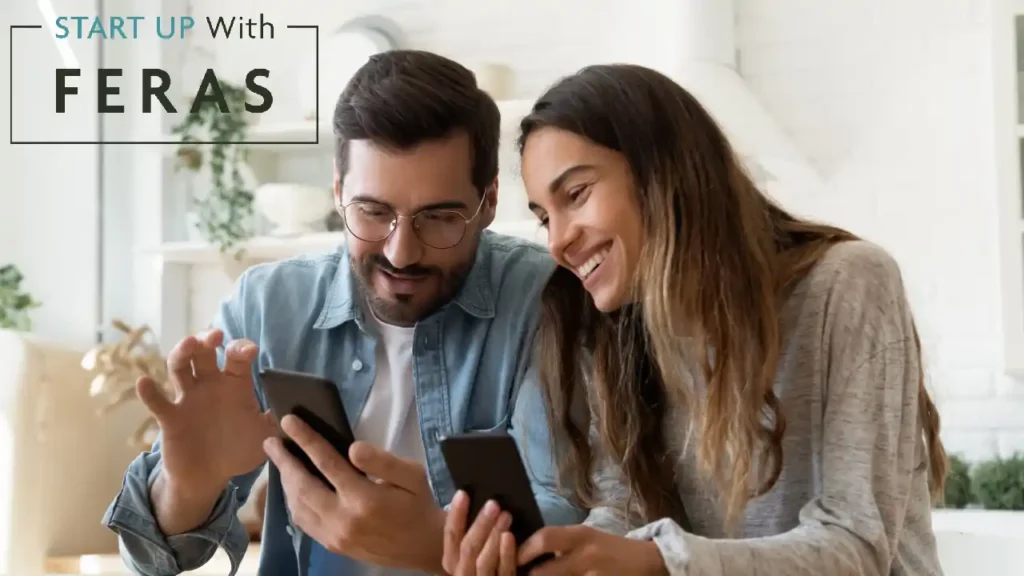 couple using smartphones on social media